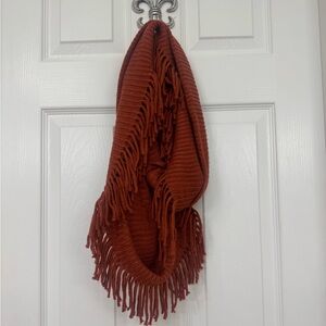 Rust Fringe Knit Scarf